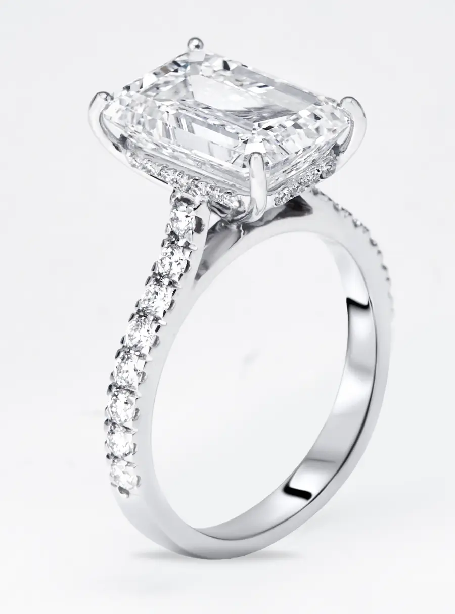 5.5 cts Emerald Cut Round Lab Grown Diamond 18k White Gold Ring Size 51