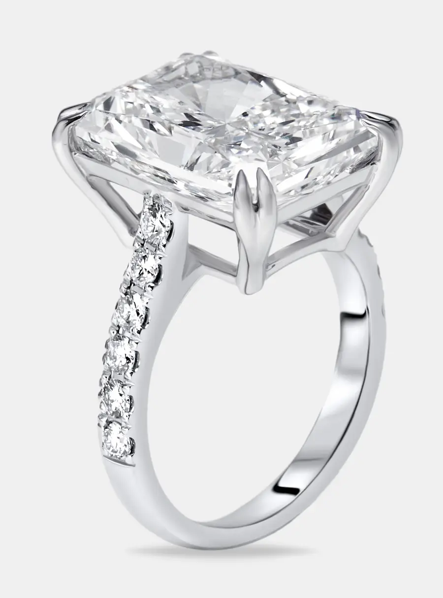 10.3 cts Radiant Trapezoid Lab Grown Diamond 18k White Gold Ring Size 51