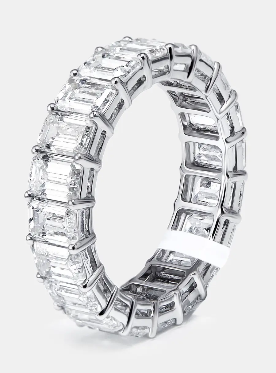 6.5 cts Emerald Cut Lab Grown Diamond 18k White Gold Eternity Ring Size 53