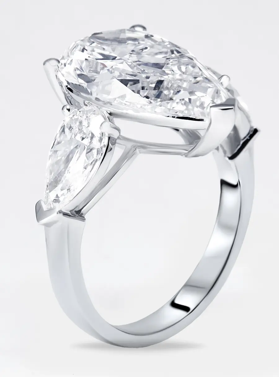 9 cts Pear Lab Grown Diamond 18k White Gold Ring Size 53