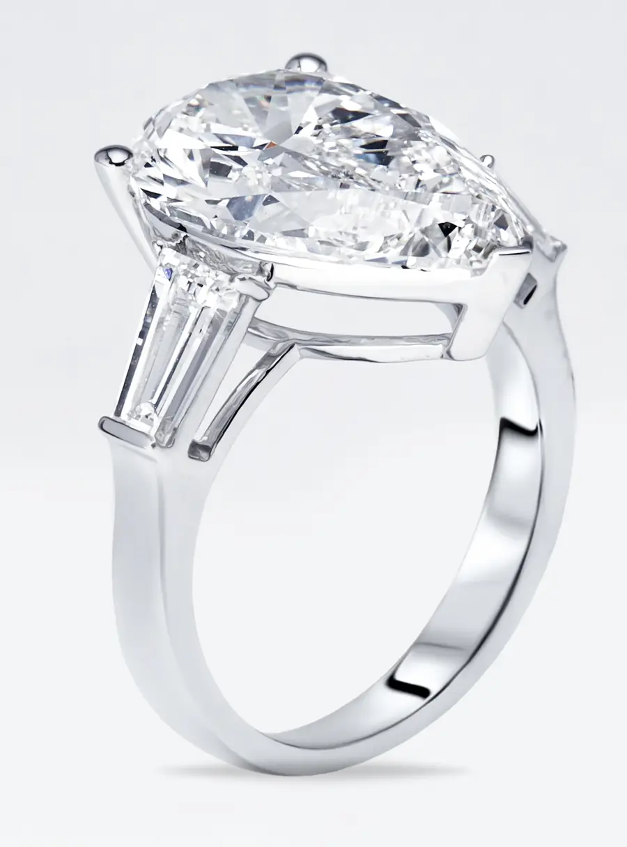 8 cts Pear Trapezoid Lab Grown Diamond 18k White Gold Ring Size 54