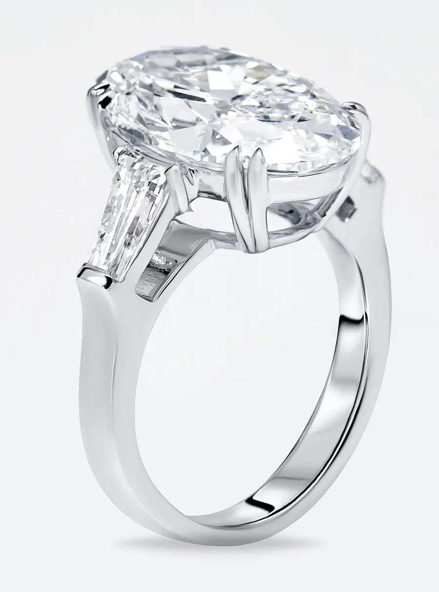 8 cts Oval Trapezoid Lab Grown Diamond 18k White Gold Ring Size 54