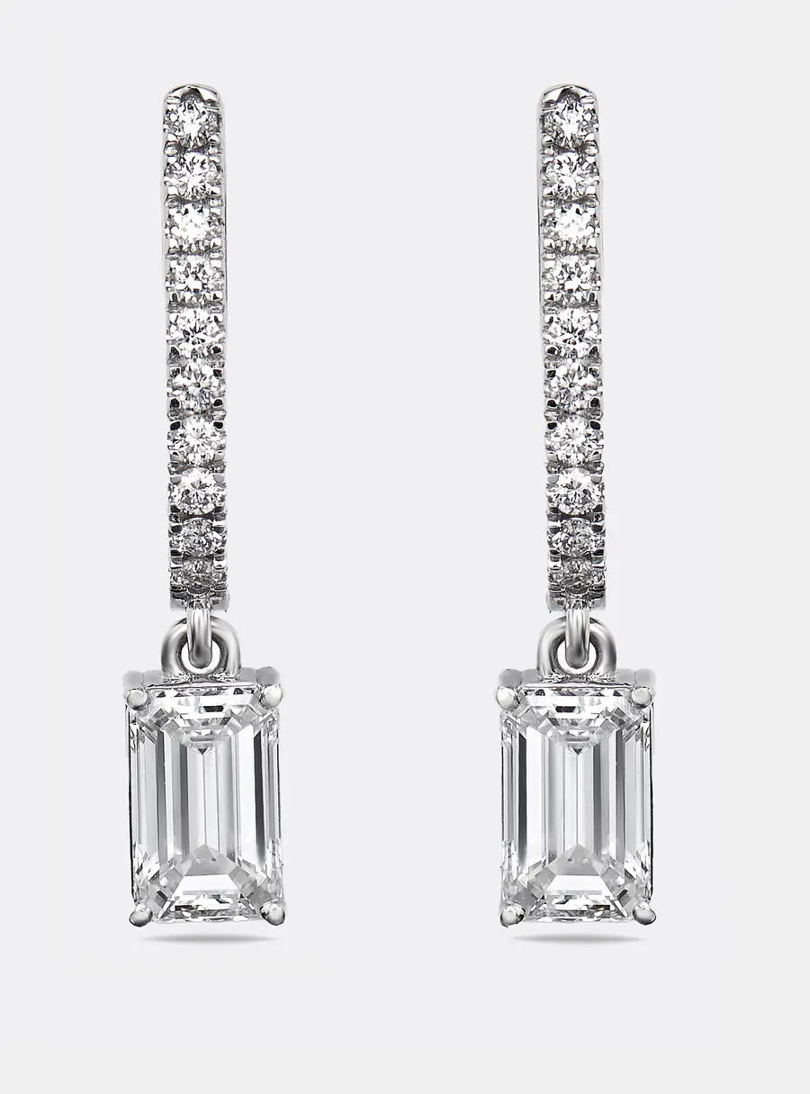 2.3 cts Emerald Cut Round Lab Grown Diamonds 18k White Gold Earrings