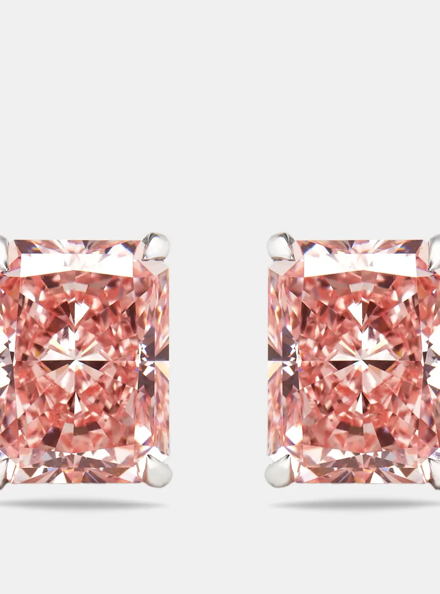 6 cts Pink Radiant Lab Grown Diamonds 18k White Gold Earrings