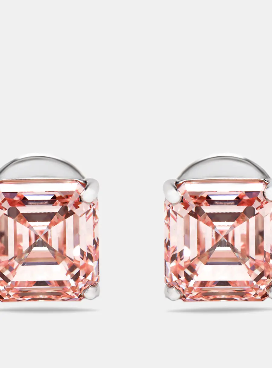 7.6 cts Pink Asscher Cut Lab Grown Diamonds 18k White Gold Earrings