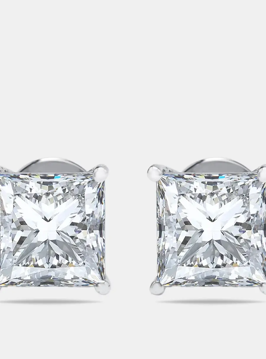 7.00 cts Princess Lab Grown Diamonds 18k White Gold Earrings