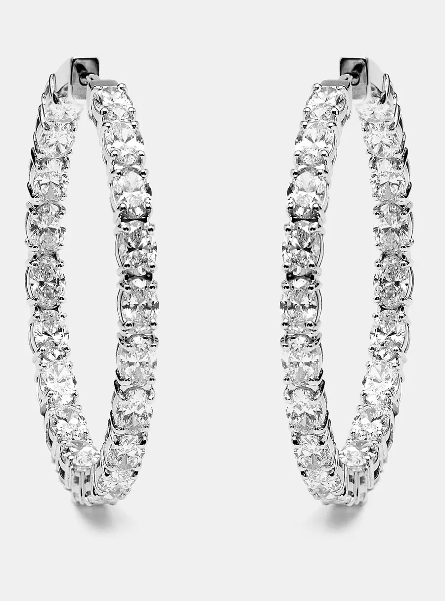 8.00 cts Oval Lab Grown Diamonds 18k White Gold Hoop Earrings