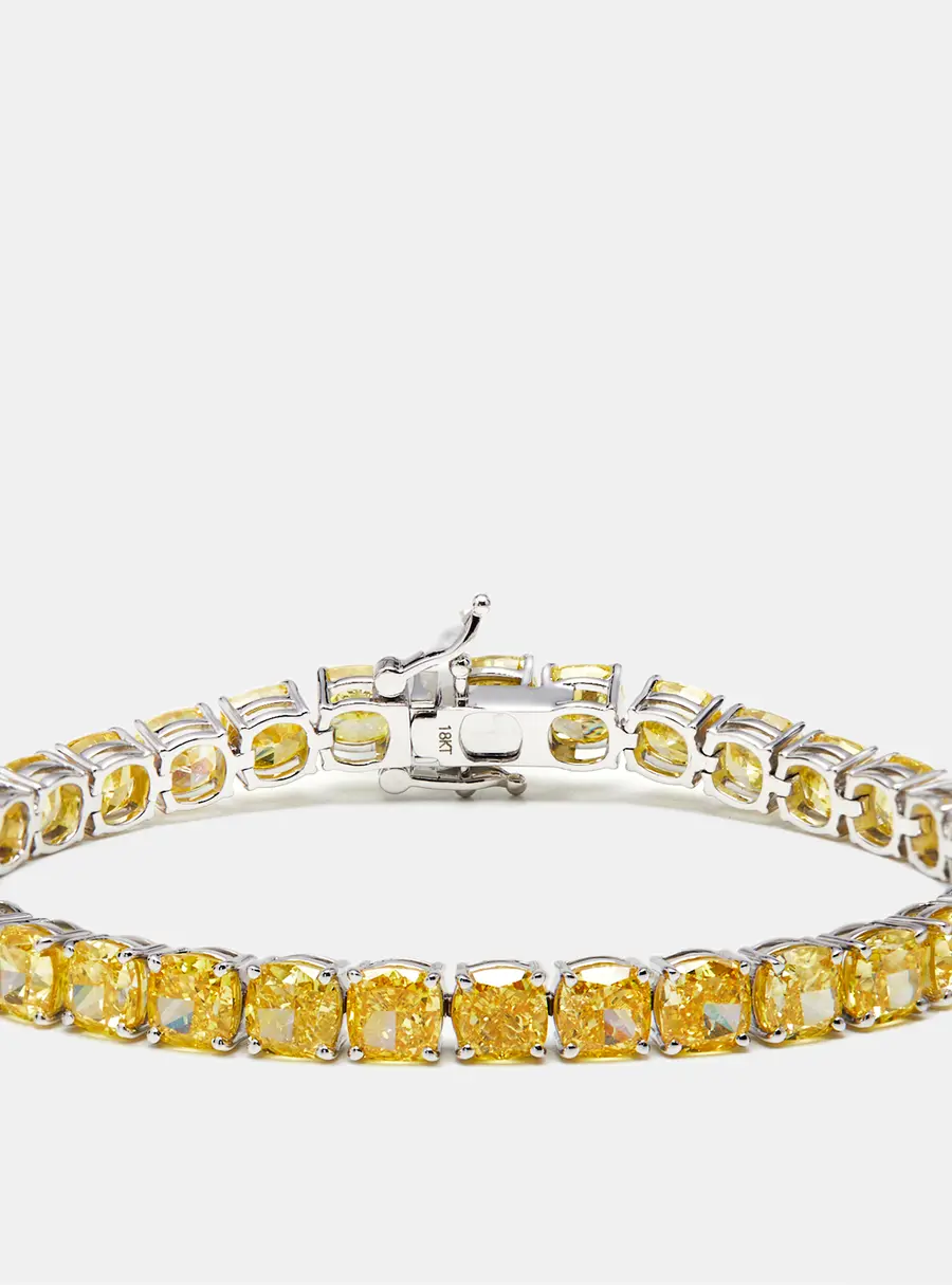 27 cts Intense Yellow Cushion Lab Grown Diamonds 18k White Gold Bracelet
