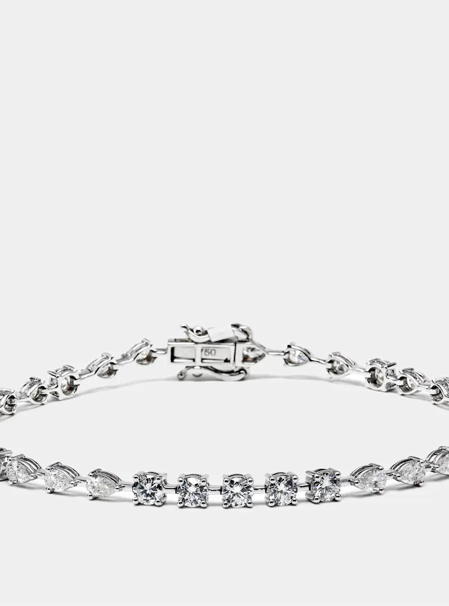 3.9 cts Pear Round Lab Grown Diamonds 18k White Gold Bracelet