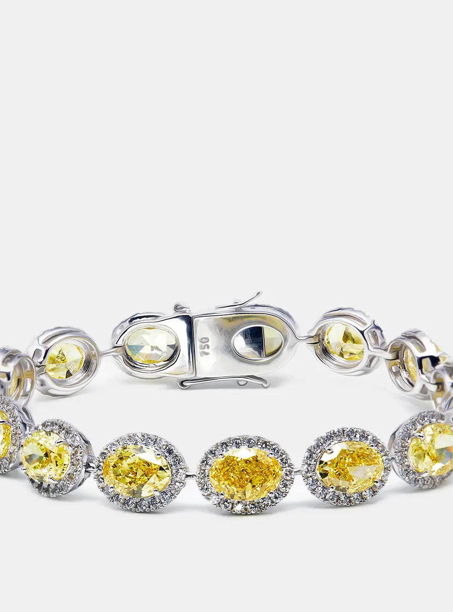 21.00 cts Intense Yellow Oval Round Lab Grown Diamonds 18k White Gold Bracelet