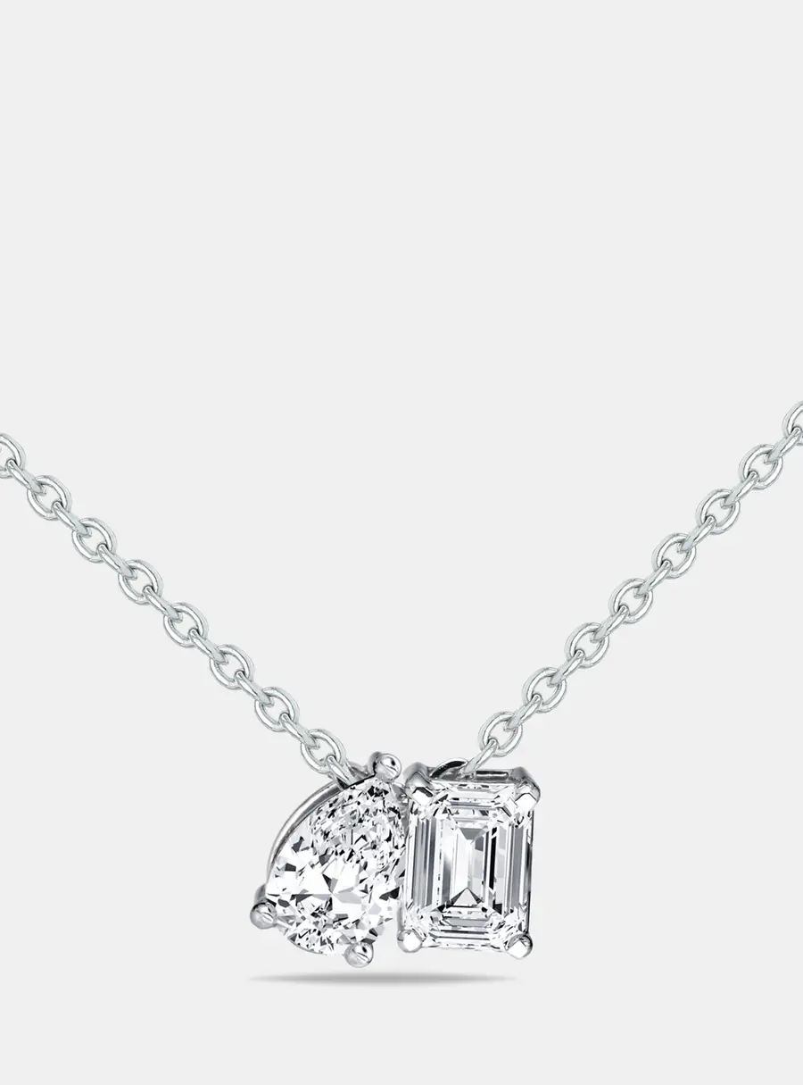 0.90 cts Pear Emerald Cut Lab Grown Diamonds 18k White Gold Necklace