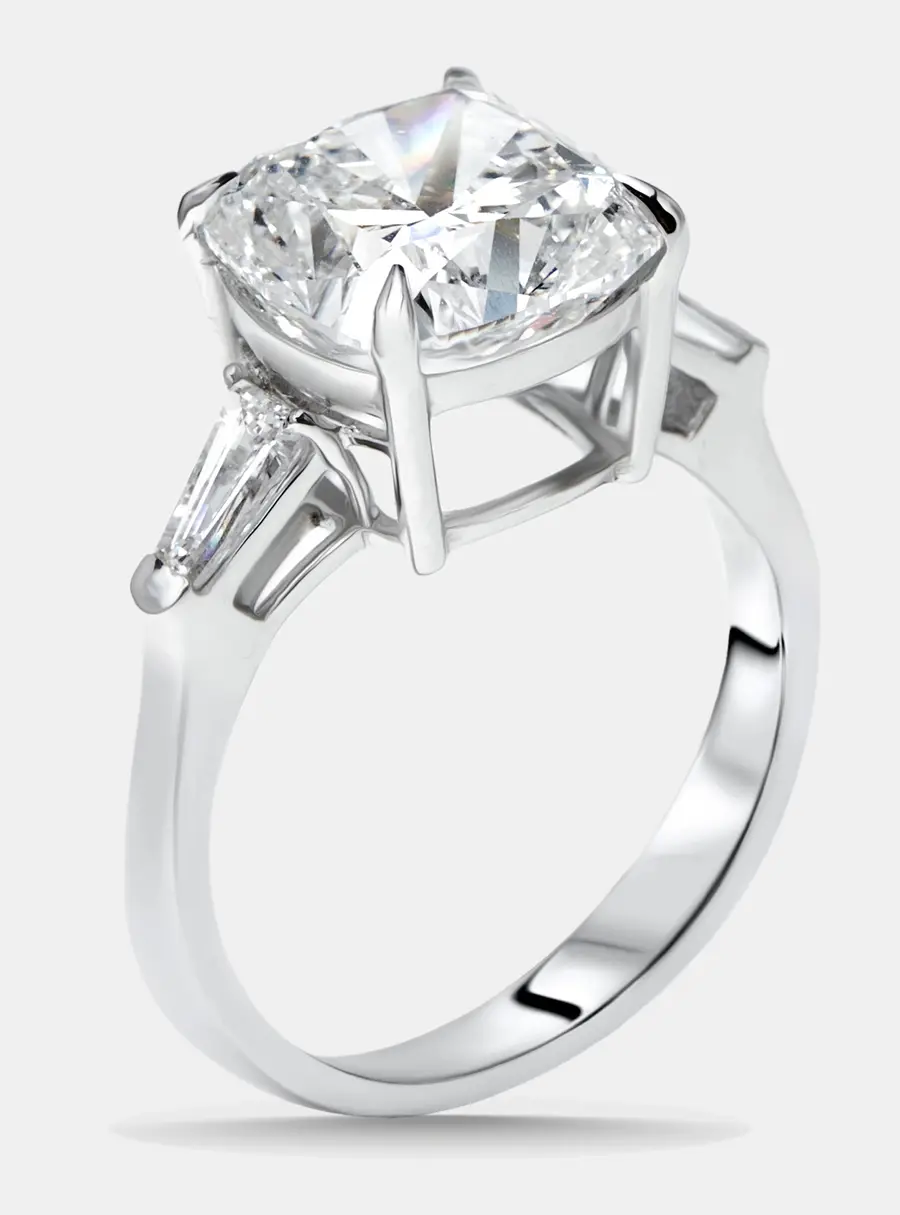 5.5 cts Cushion, Trapezoid Lab Grown Diamonds 18k White Gold Ring Size 50