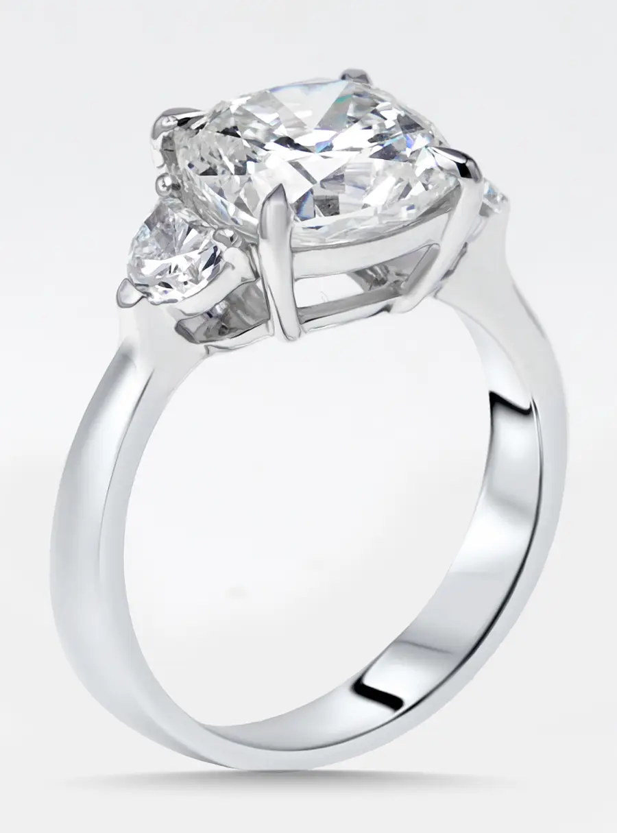 3.5 cts Cushion, Halfmoon Lab Grown Diamonds 18k White Gold Ring Size 50