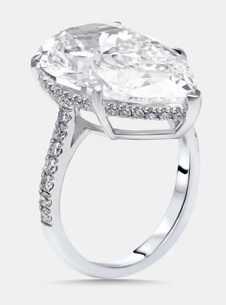 10.5 cts Pear, Round Lab Grown Diamonds 18k White Gold Ring Size 50