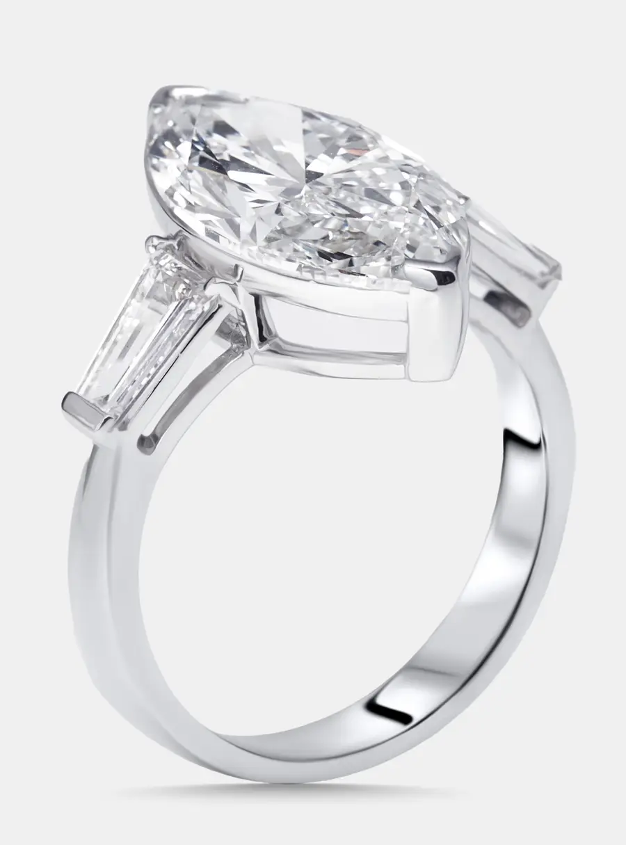 5.9 cts Marquise, Trapezoid Lab Grown Diamonds 18k White Gold Ring Size 50