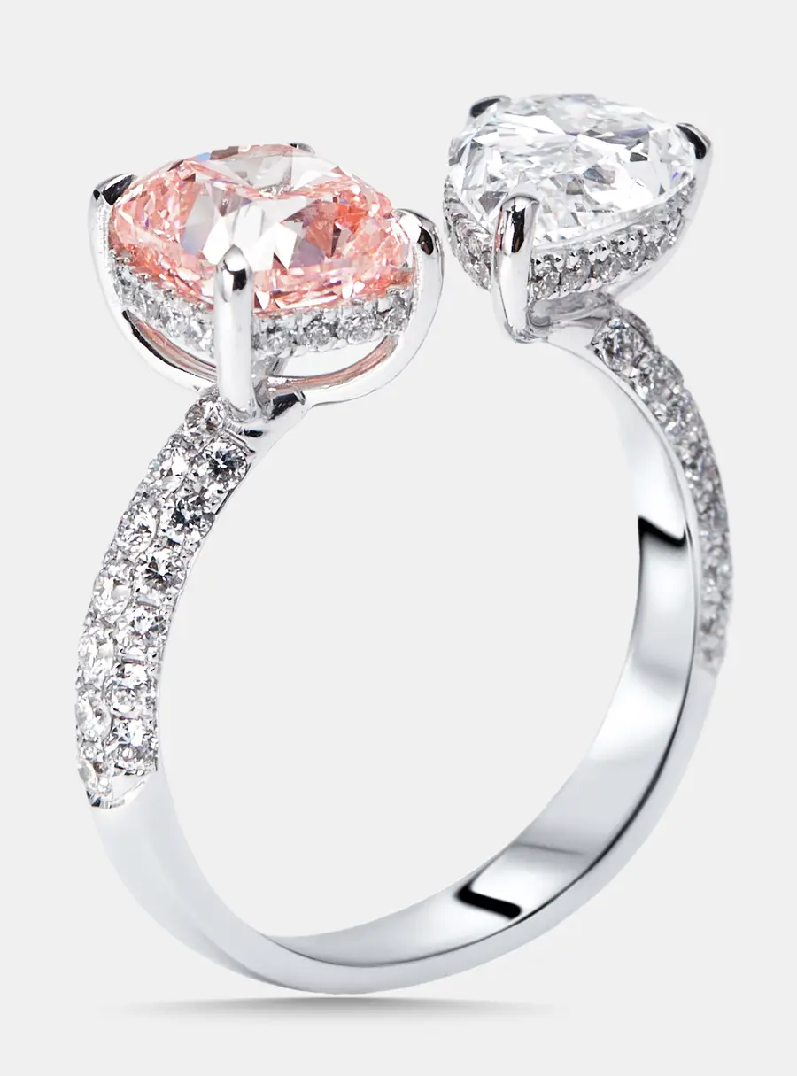4.3 cts Pink Cushion, Pear, Round Lab Grown Diamonds 18k White Gold Ring Size 50