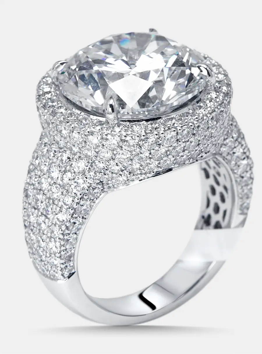 13 cts Round Lab Grown Diamonds 18k White Gold Ring Size 51