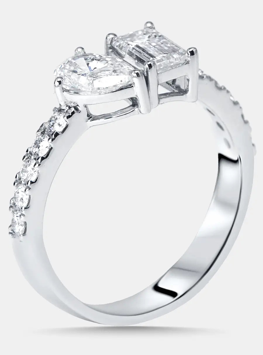 1.35 cts Pear, Emerald, Round Lab Grown Diamonds 18k White Gold Ring Size 51