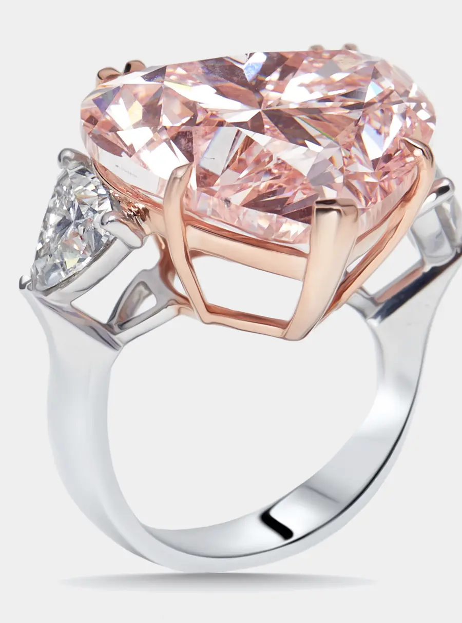 24.95 cts Pink Heart, Trillion Lab Grown Diamonds 18k Two Tone Gold Ring Size 51