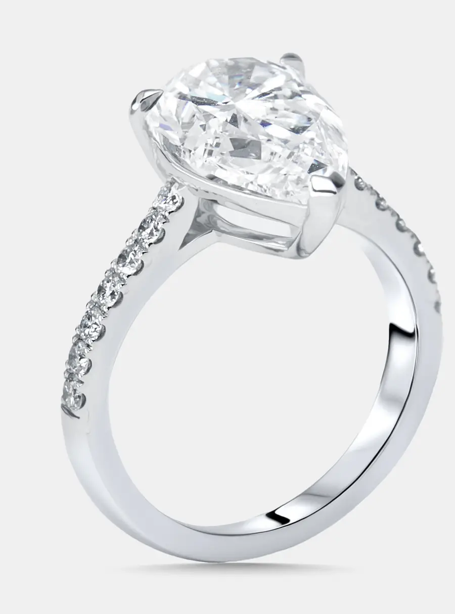4 cts Pear, Round Lab Grown Diamonds 18k White Gold Ring Size 51