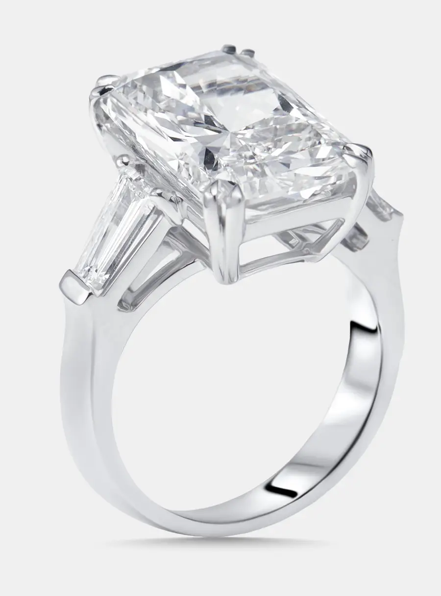 7.8 cts Radiant, Trapezoid Lab Grown Diamonds 18k White Gold Ring Size 51