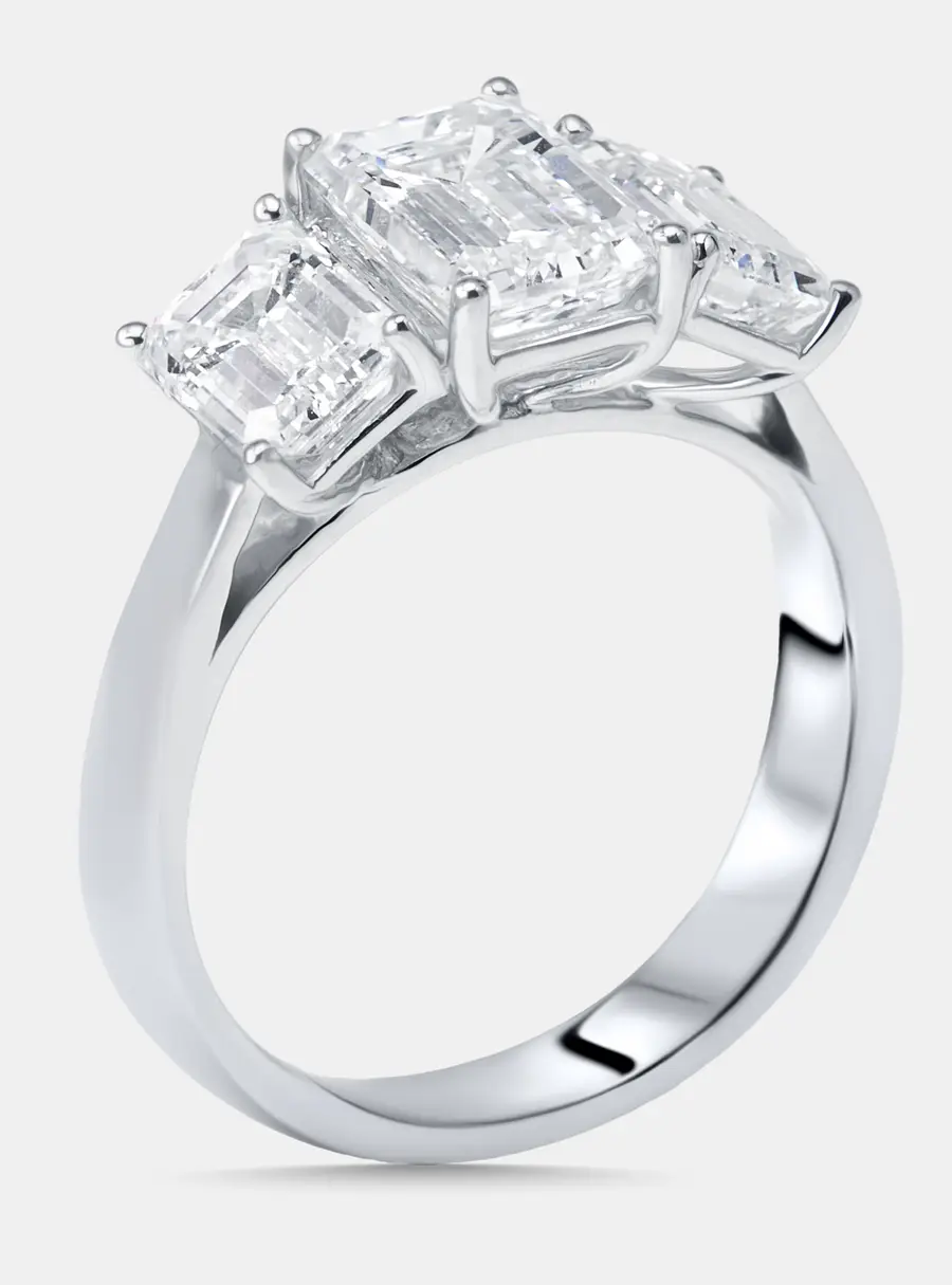 4.00 cts Emerald Cut Lab Grown Diamonds 18k White Gold Ring Size 50