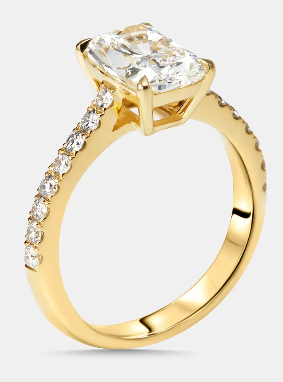 2.3 cts Radiant, Round Lab Grown Diamonds 18k Yellow Gold Ring Size 50