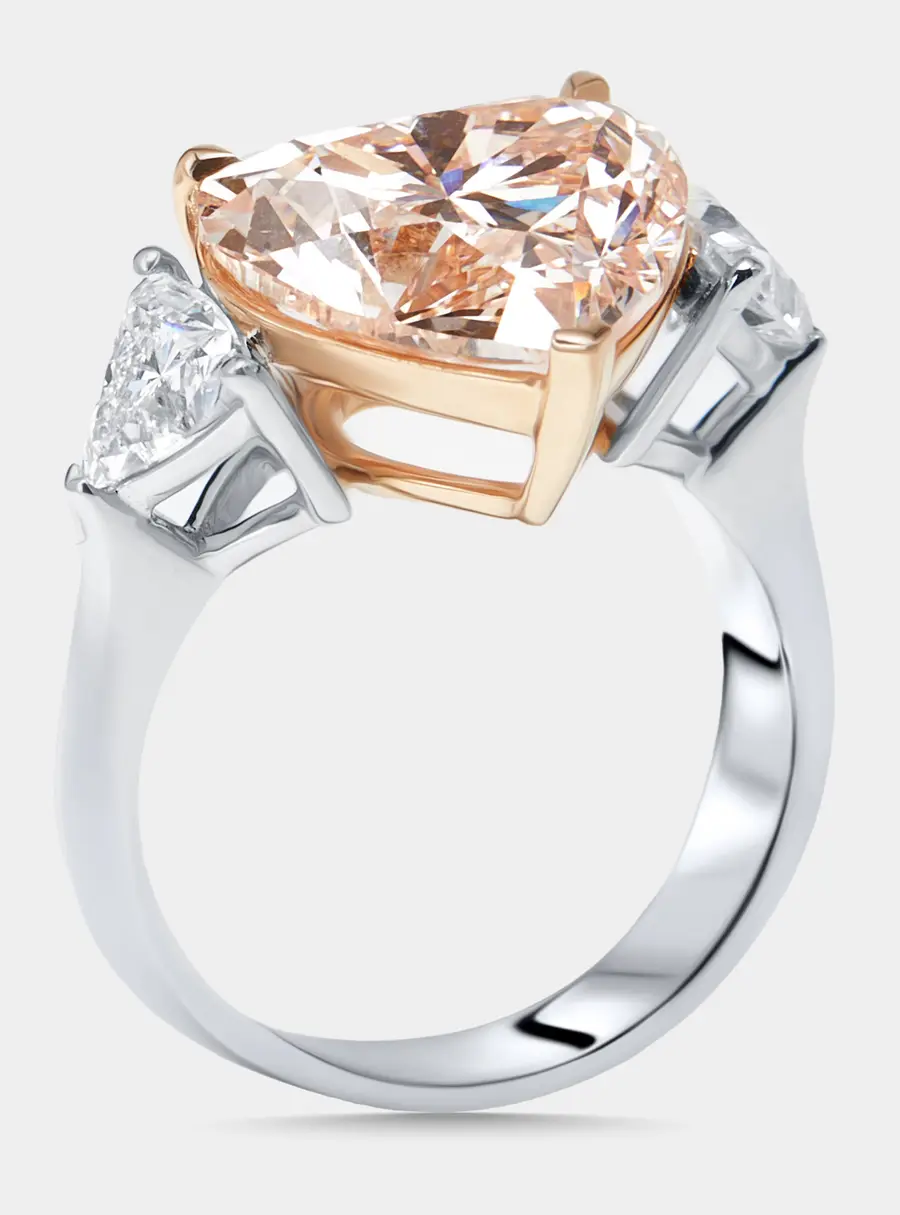6.5 cts Pink Heart, Trillion Lab Grown Diamonds 18k Two Tone Gold Ring Size 51