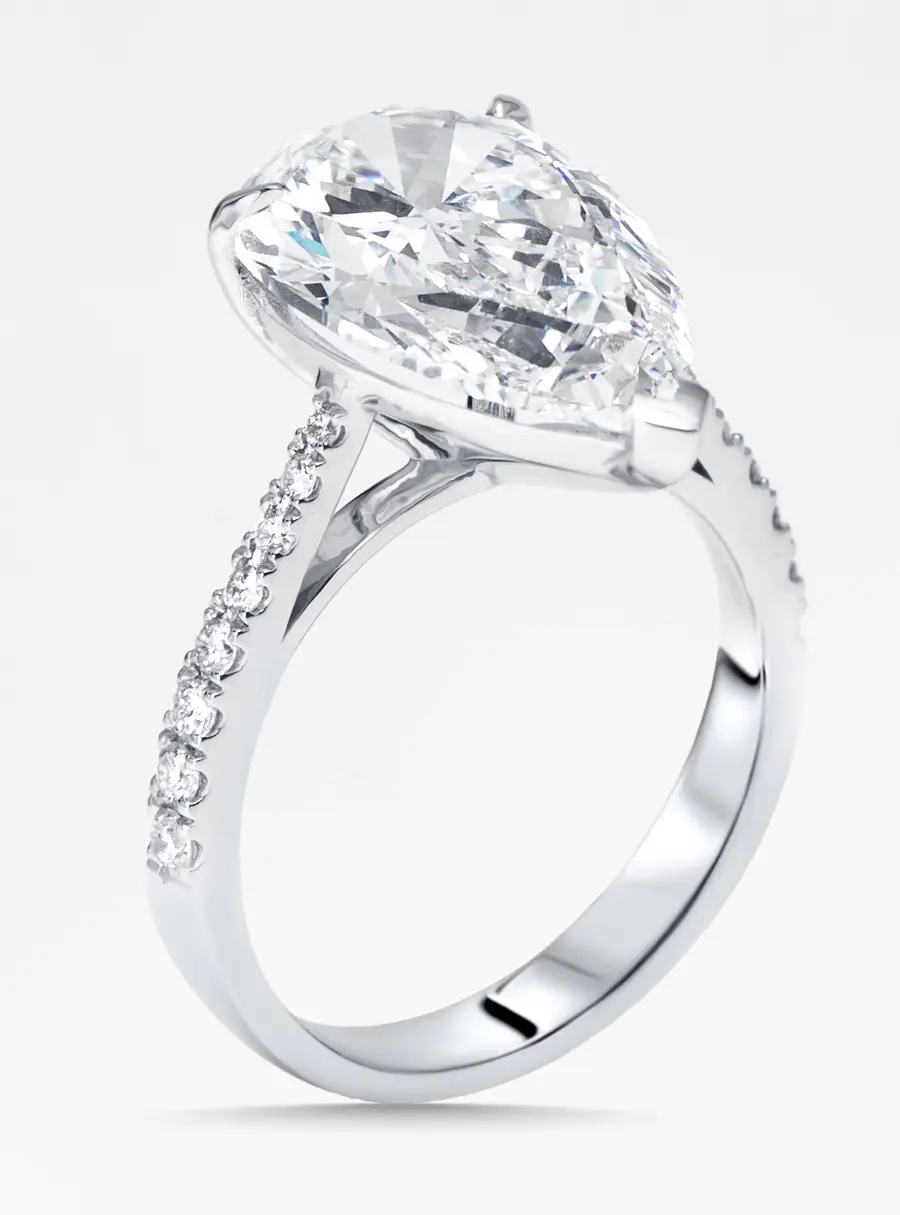 6.2 cts Pear, Round Lab Grown Diamonds 18k White Gold Ring Size 51