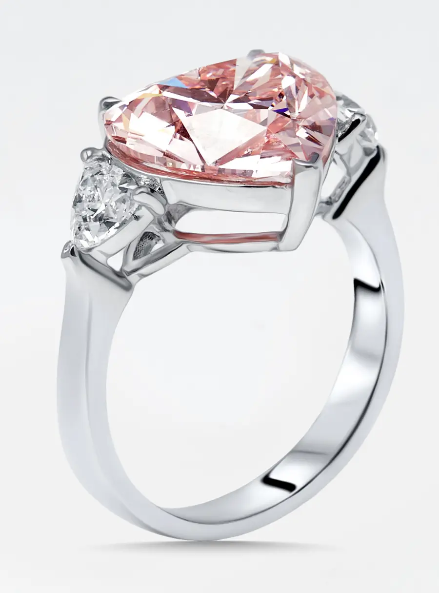5.5 cts Pink Heart, Trillion Lab Grown Diamonds 18k White Gold Ring Size 53