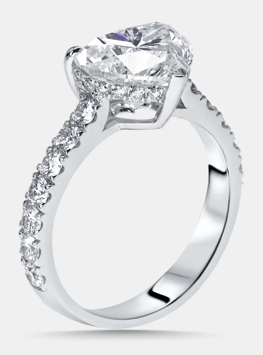 3.8 cts Heart, Round Lab Grown Diamonds 18k White Gold Ring Size 53