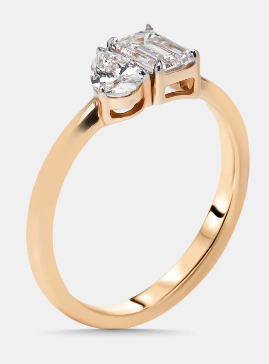 0.89 cts Emerald, Pear Lab Grown Diamonds 18k Rose Gold Ring Size 53