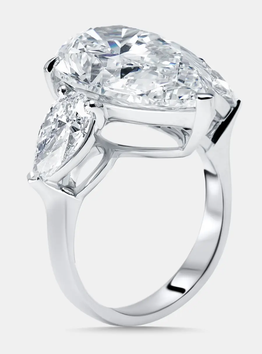 4.5 cts Pear Lab Grown Diamonds 18k White Gold Ring Size 54
