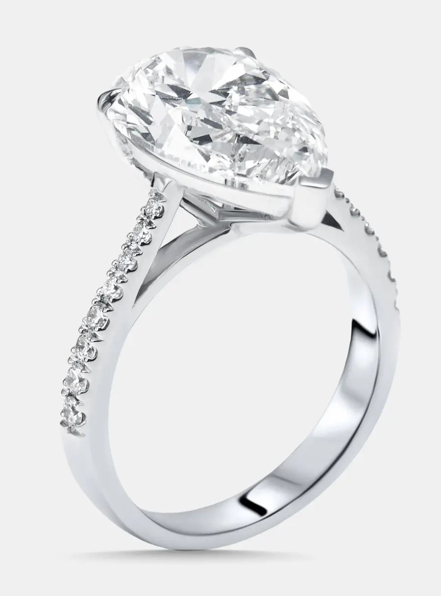 5.7 cts Pear, Round Lab Grown Diamonds 18k White Gold Ring Size 54