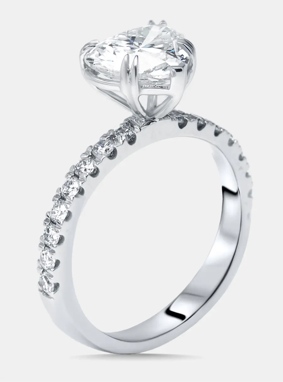 2.4 cts Heart, Round Lab Grown Diamonds 18k White Gold Ring Size 55