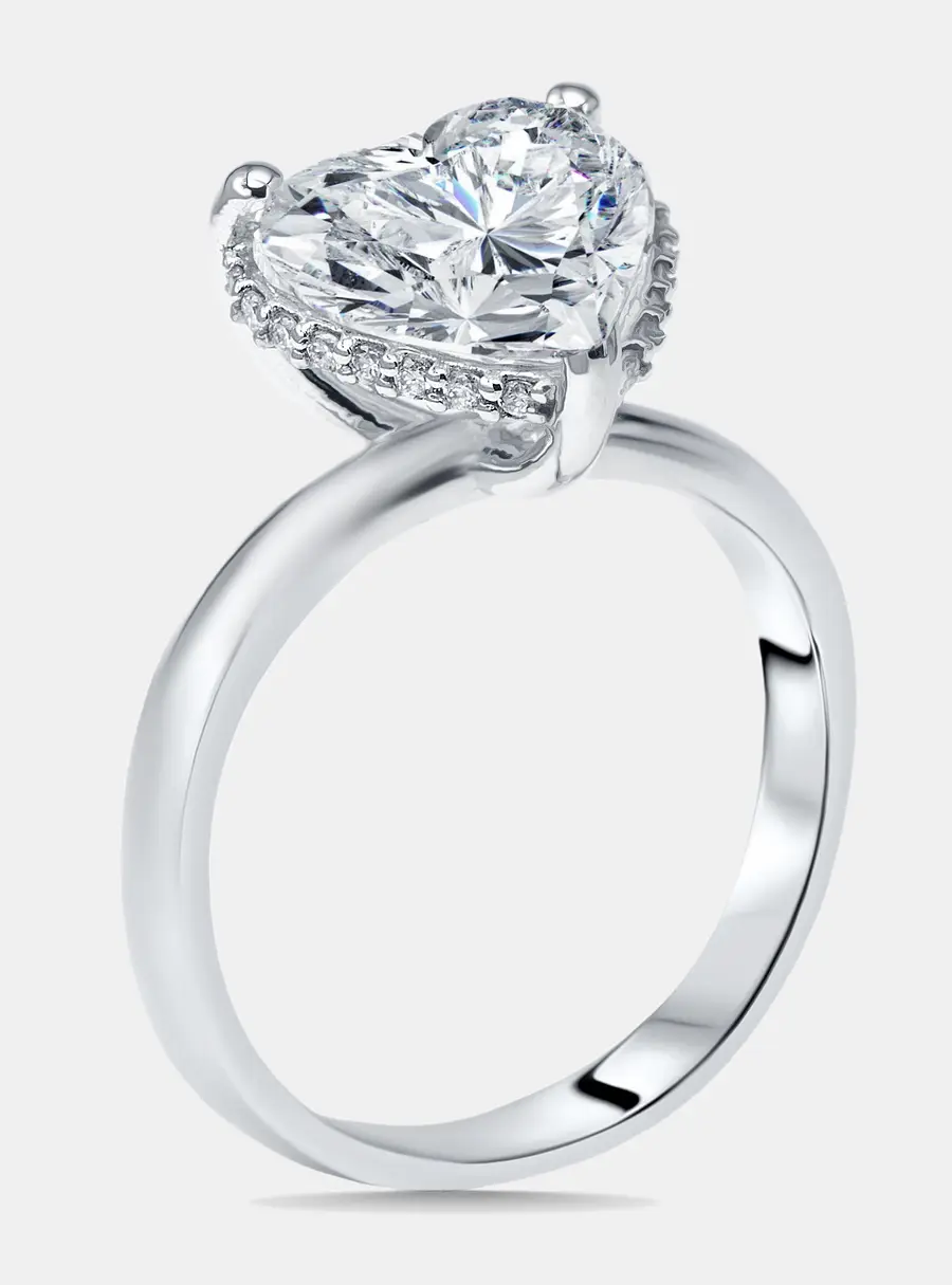 3.1 cts Heart, Round Lab Grown Diamonds 18k White Gold Ring Size 55