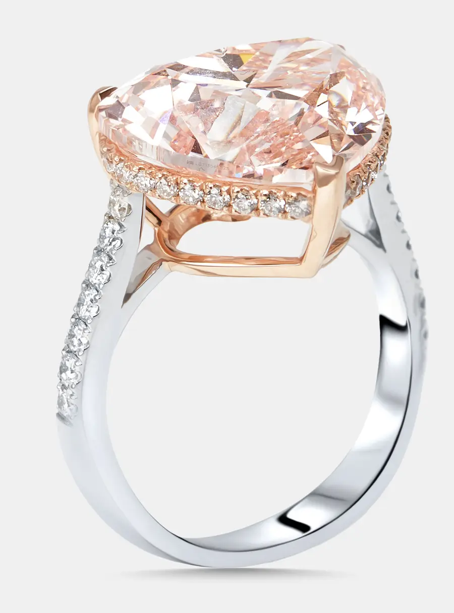 9.5 cts Pink Heart, Round Lab Grown Diamonds 18k Two Tone Gold Ring Size 55