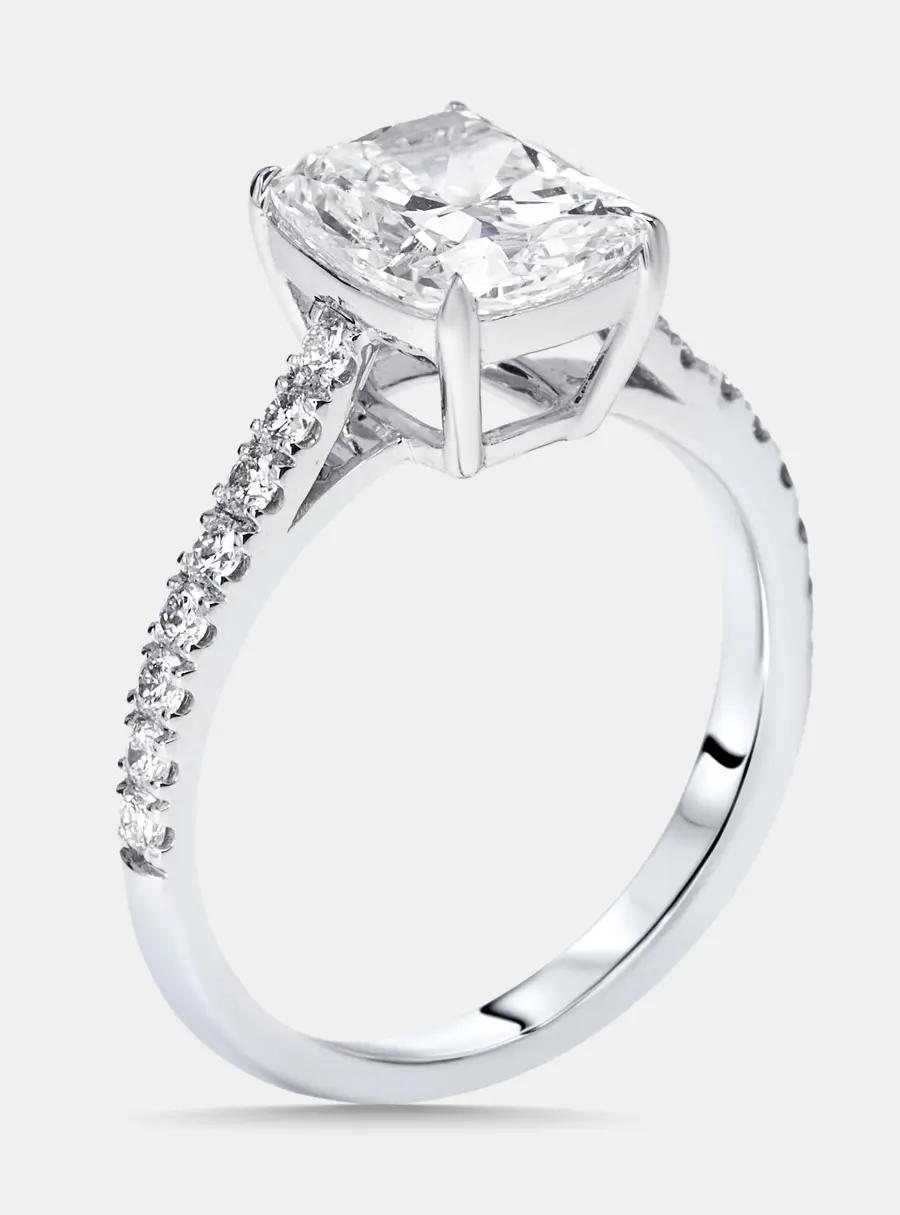 2.3 cts Cushion, Round Lab Grown Diamonds 18k White Gold Ring Size 54