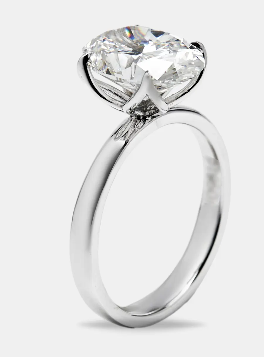 3 cts Oval Brilliant Lab Grown Diamond 18k White Gold Ring Size 52
