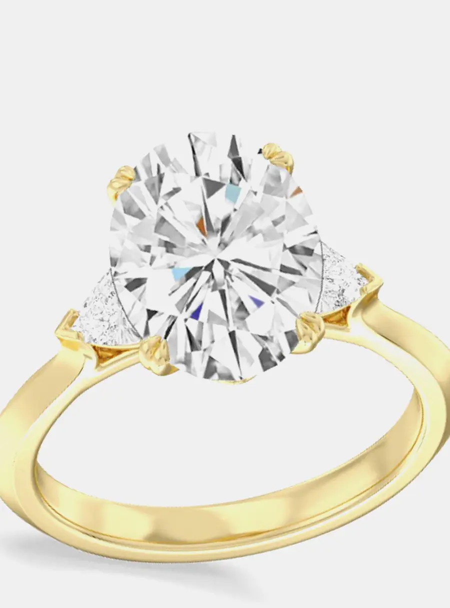 2.7 cts Oval Cut Lab Grown Diamond 14k Yellow Gold Ring EU 54.5