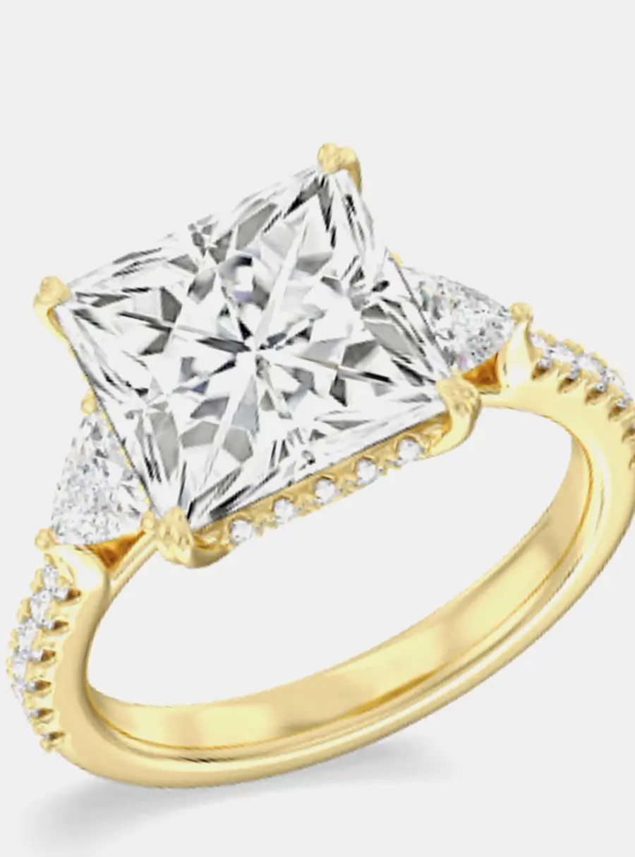 5.2 cts Princess Lab Grown Diamond 14k Gold Yellow Engagement Ring EU 50.5