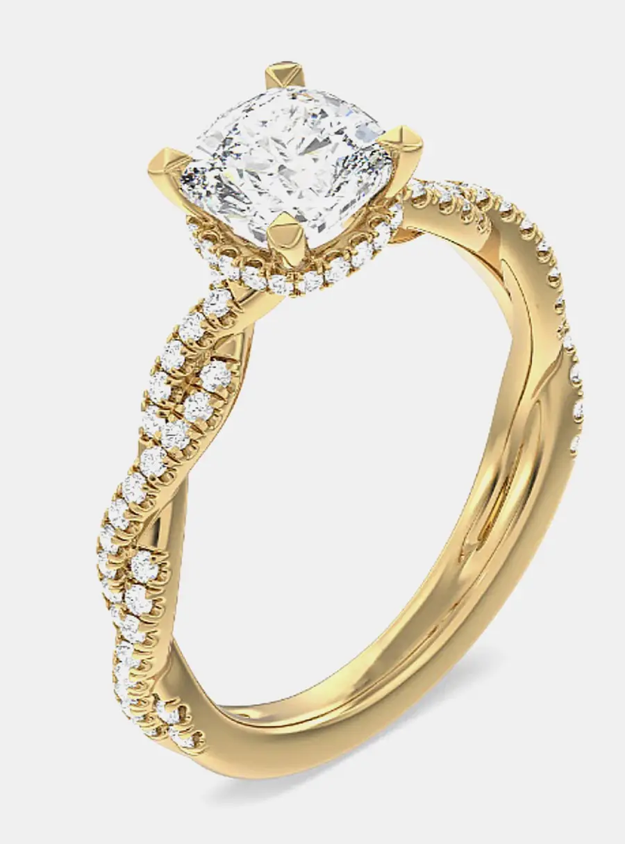 2.5 cts Cushion Lab Grown Diamond 14k Yellow Gold Ring Size 7.5