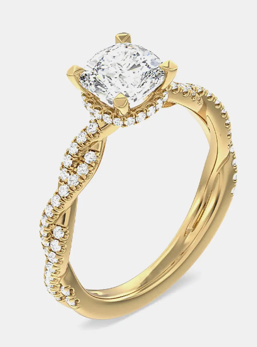 2.5 cts Cushion Lab Grown Diamond 14k Yellow Gold Ring Size 7.5