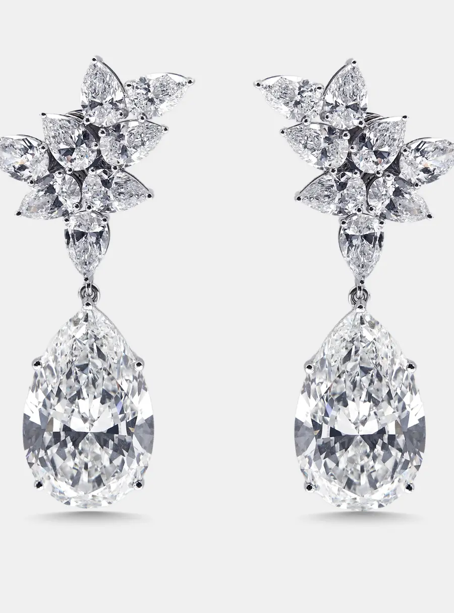 39 cts Pear Lab Grown Diamonds 18k White Gold Earrings