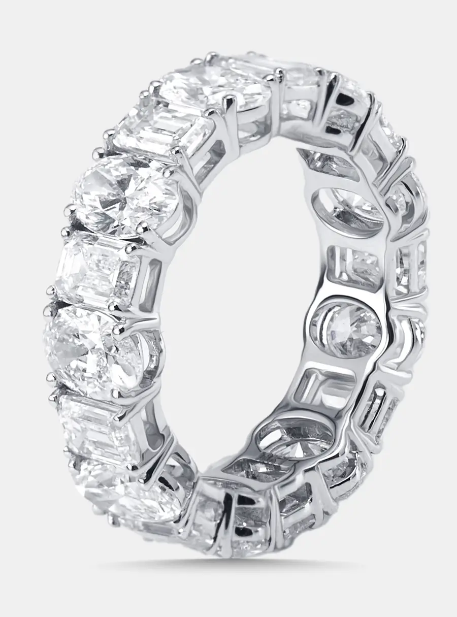 6.2 cts Oval, Emerald Cut Lab Grown Diamonds 18k White Gold Ring Size 52