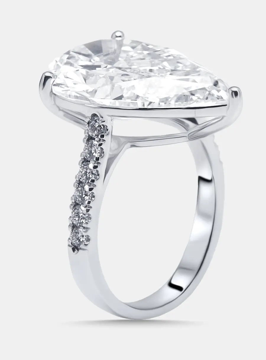 9.3 cts Pear, Round Lab Grown Diamonds 18k White Gold Ring Size 50
