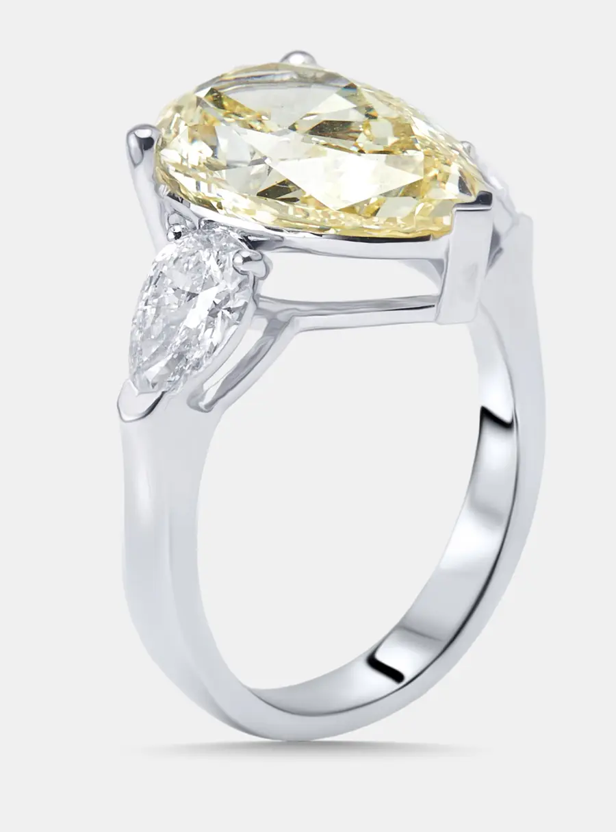 6.3 cts Fancy Yellow Pear Lab Grown Diamonds 18k White Gold Ring Size 51