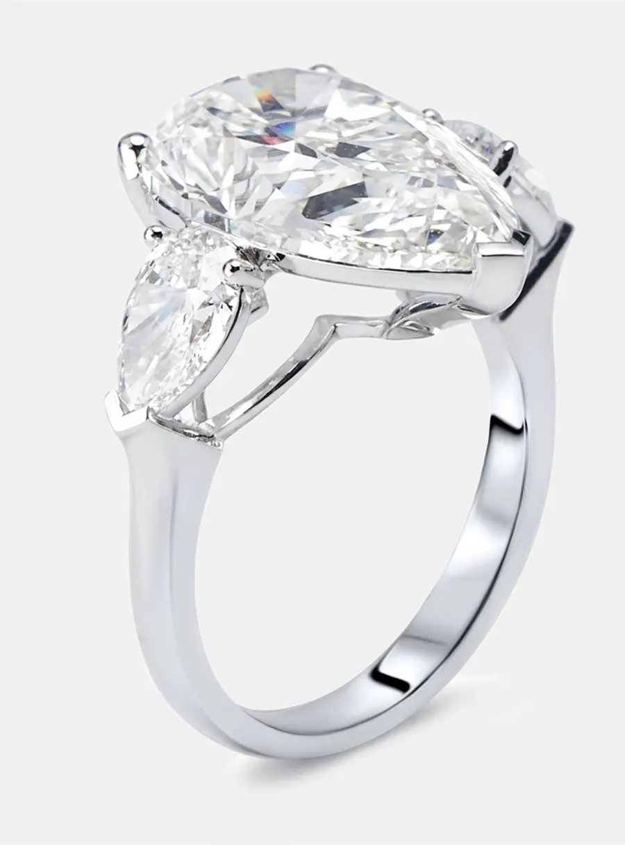 9.4 cts Pear Lab Grown Diamonds 18k White Gold Ring Size 55