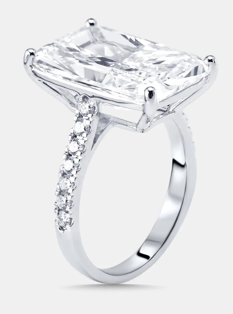 10.3 cts Radiant, Round Lab Grown Diamonds 18k White Gold Ring Size 54