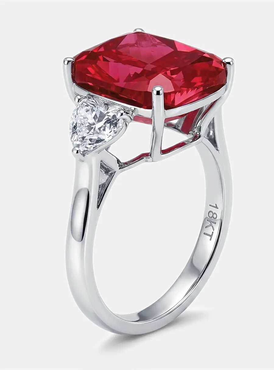 9 cts Pink Cushion, Heart Lab Grown Diamonds 18k White Gold Ring Size 53